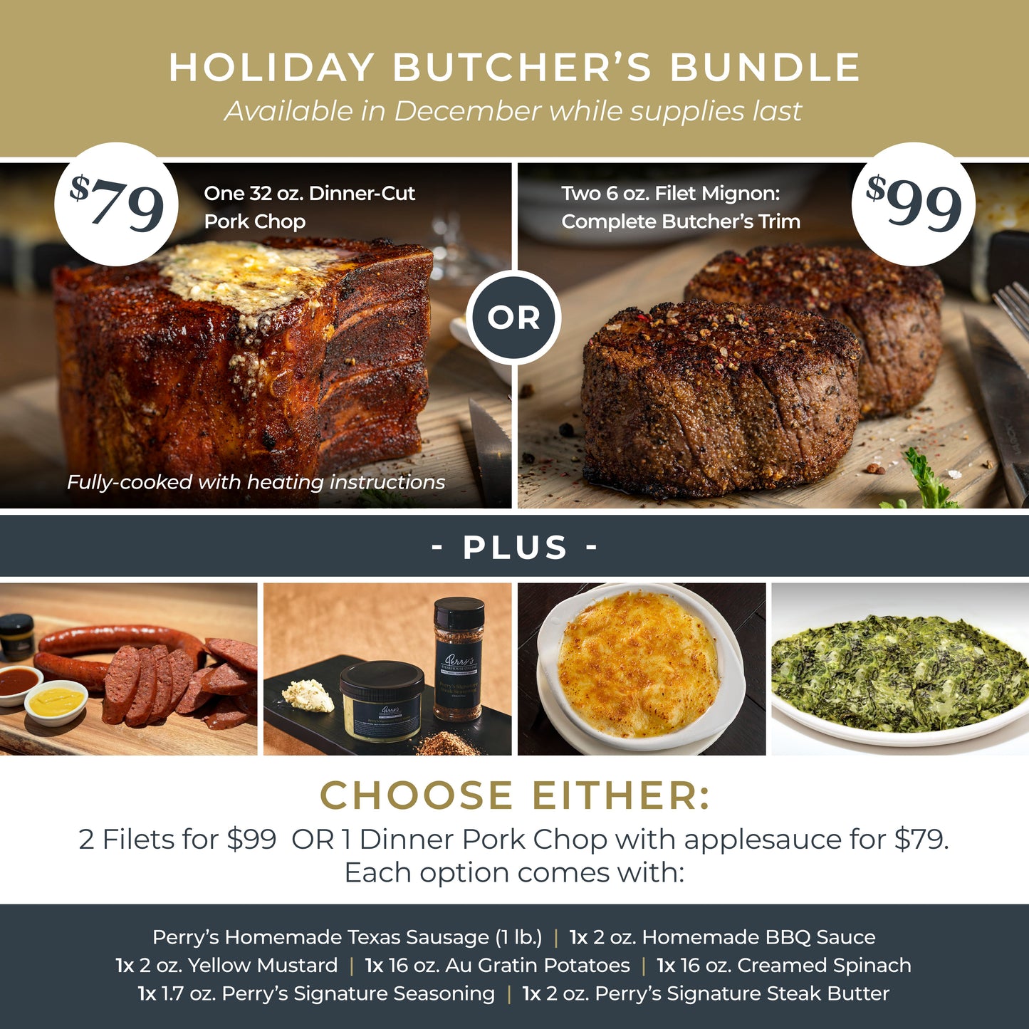 PREMIUM FILET OR DELUXE PORK CHOP HOLIDAY BUTCHER'S BUNDLE | SHIPPING BEGINS 12/2